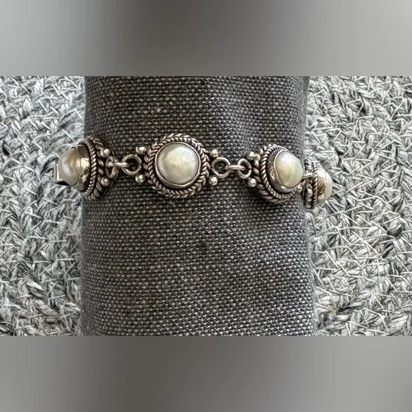 Freshwater Pearl Sterling Silver Link Bracelet - Picture 6 of 8